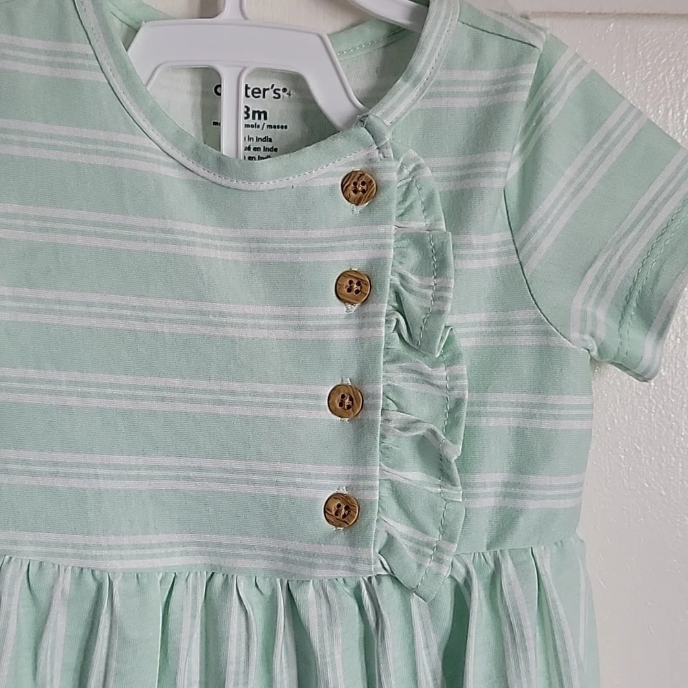 Carter's little girls dress, NWT, 18 months, mint green and white striped.